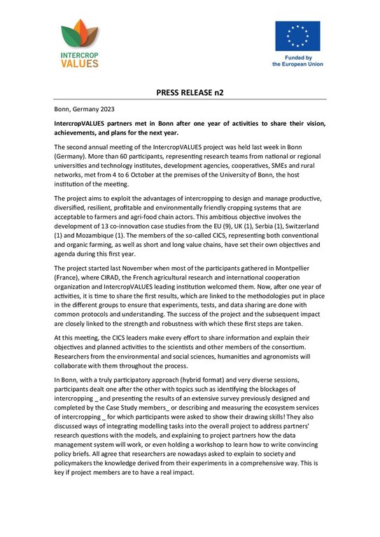 IntercropValueES Press Release 2023